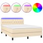vidaXL Κρεβάτι Boxspring με Στρώμα & LED Κρεμ 140x200 εκ. Υφασμάτινο