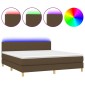 vidaXL Κρεβάτι Boxspring με Στρώμα & LED Σκ.Καφέ 180x200εκ. Υφασμάτινο