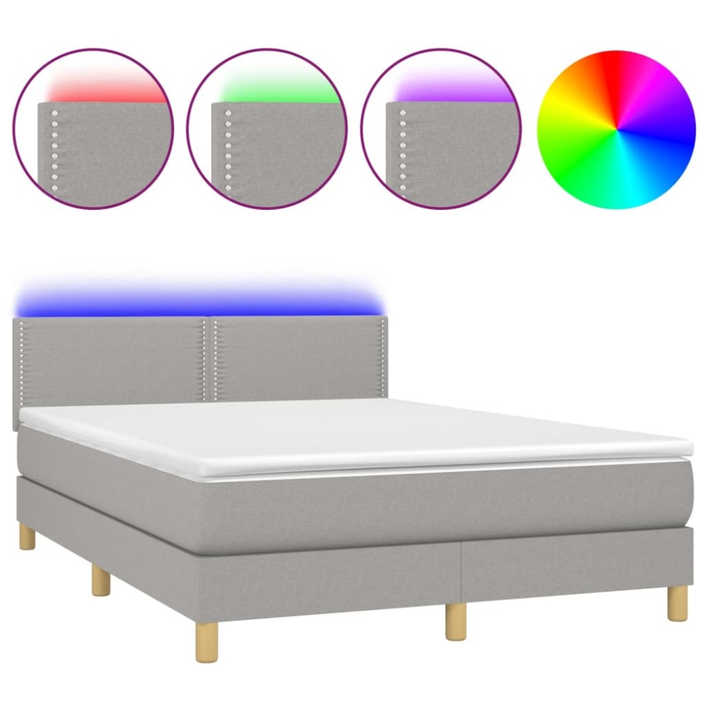 vidaXL Κρεβάτι Boxspring με Στρώμα & LED Αν.Γκρι 140x200 εκ Υφασμάτινο