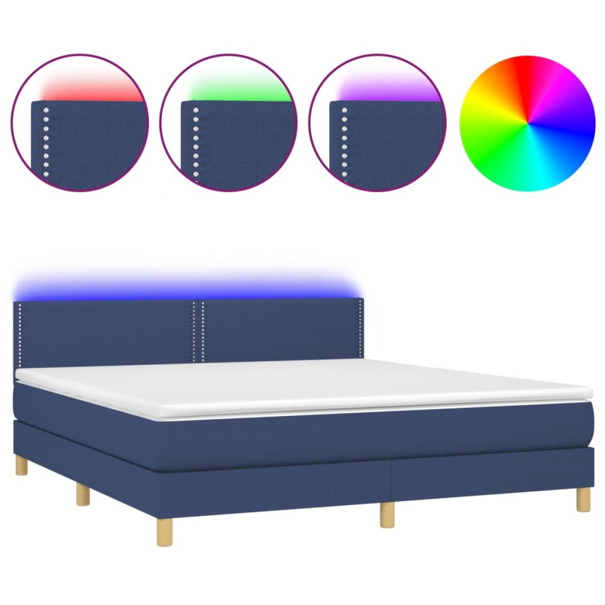 vidaXL Κρεβάτι Boxspring με Στρώμα & LED Μπλε 180x200 εκ. Υφασμάτινο
