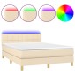 vidaXL Κρεβάτι Boxspring με Στρώμα & LED Κρεμ 140x190 εκ. Υφασμάτινο