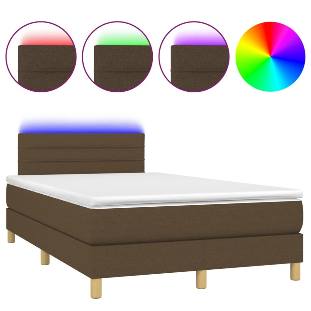 vidaXL Κρεβάτι Boxspring με Στρώμα & LED Σκ.Καφέ 120x200 εκ Υφασμάτινο
