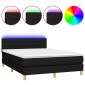 vidaXL Κρεβάτι Boxspring με Στρώμα & LED Μαύρο 140x190 εκ. Υφασμάτινο