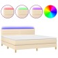 vidaXL Κρεβάτι Boxspring με Στρώμα & LED Κρεμ 180x200 εκ. Υφασμάτινο
