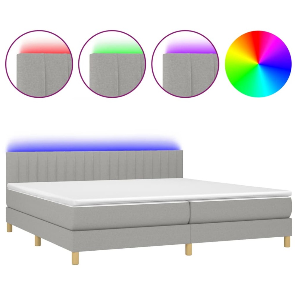 vidaXL Κρεβάτι Boxspring με Στρώμα & LED Αν.Γκρι 200x200εκ. Υφασμάτινο