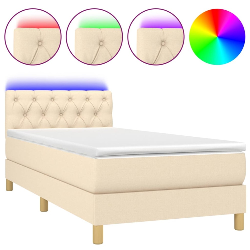 vidaXL Κρεβάτι Boxspring με Στρώμα & LED Κρεμ 80x200 εκ. Υφασμάτινο