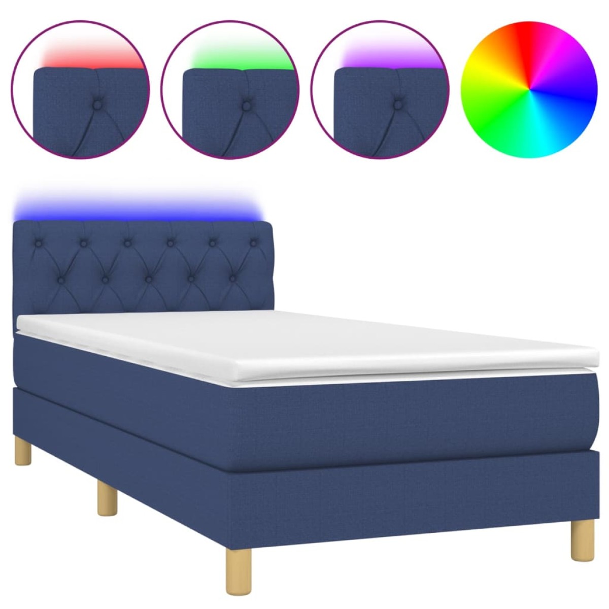 vidaXL Κρεβάτι Boxspring με Στρώμα & LED Μπλε 80x200 εκ. Υφασμάτινο