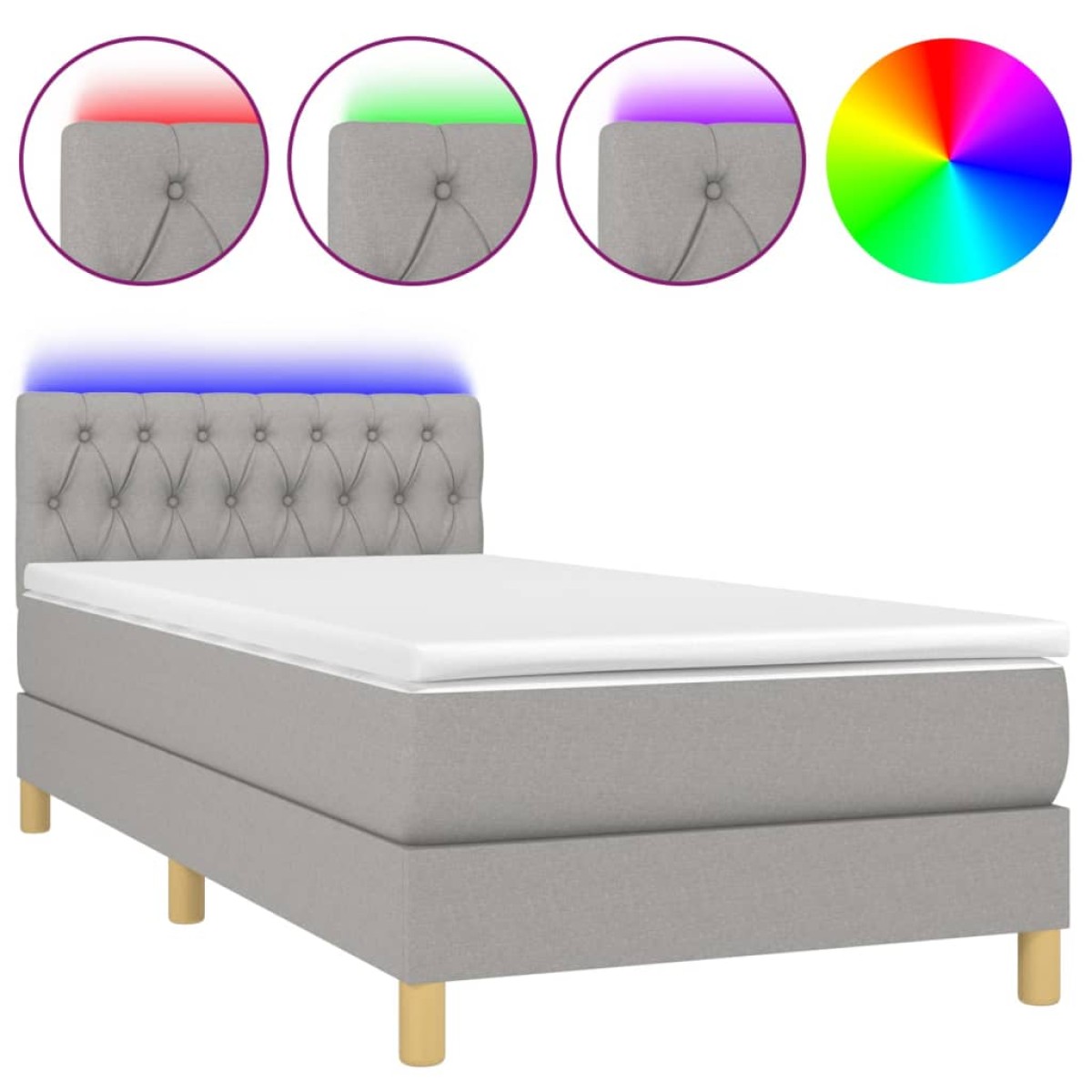vidaXL Κρεβάτι Boxspring με Στρώμα & LED Αν.Γκρι 90x190 εκ. Υφασμάτινο