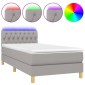 vidaXL Κρεβάτι Boxspring με Στρώμα & LED Αν.Γκρι 90x190 εκ. Υφασμάτινο