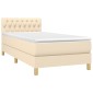vidaXL Κρεβάτι Boxspring με Στρώμα & LED Κρεμ 100x200 εκ. Υφασμάτινο