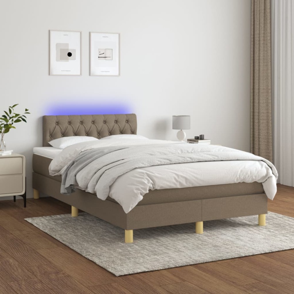 vidaXL Κρεβάτι Boxspring με Στρώμα & LED Taupe 120x200 εκ. Υφασμάτινο