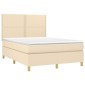 vidaXL Κρεβάτι Boxspring με Στρώμα & LED Κρεμ 140x200 εκ. Υφασμάτινο