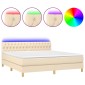 vidaXL Κρεβάτι Boxspring με Στρώμα & LED Κρεμ 160x200 εκ. Υφασμάτινο