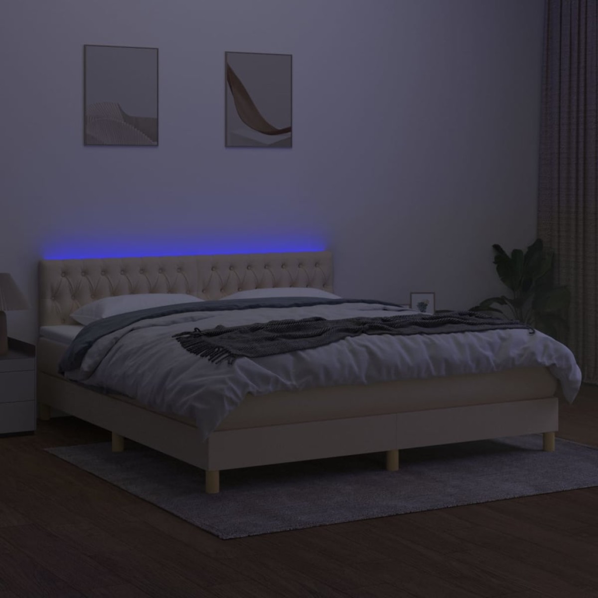 vidaXL Κρεβάτι Boxspring με Στρώμα & LED Κρεμ 160x200 εκ. Υφασμάτινο