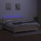 vidaXL Κρεβάτι Boxspring με Στρώμα & LED Κρεμ 160x200 εκ. Υφασμάτινο
