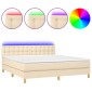 vidaXL Κρεβάτι Boxspring με Στρώμα & LED Κρεμ 160x200 εκ. Υφασμάτινο