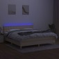 vidaXL Κρεβάτι Boxspring με Στρώμα & LED Κρεμ 160x200 εκ. Υφασμάτινο