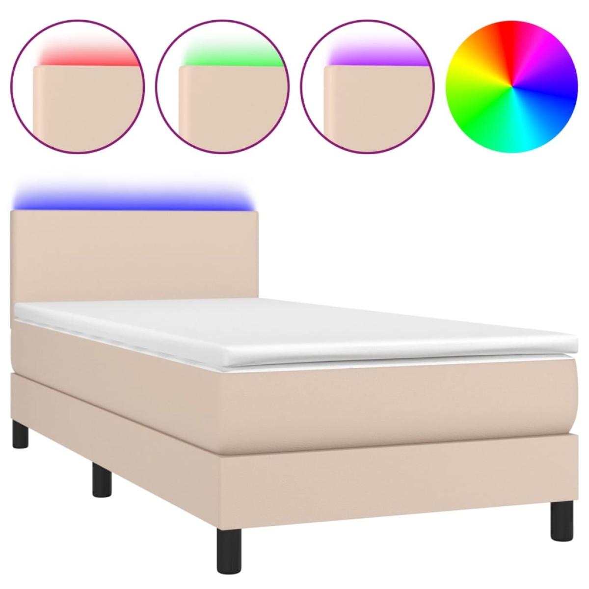 vidaXL Κρεβάτι Boxspring Στρώμα&LED Καπουτσίνο 90x190 εκ. Συνθ. Δέρμα