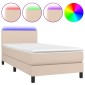 vidaXL Κρεβάτι Boxspring Στρώμα&LED Καπουτσίνο 90x190 εκ. Συνθ. Δέρμα