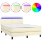 vidaXL Κρεβάτι Boxspring με Στρώμα & LED Κρεμ 140x190 εκ. Συνθ. Δέρμα