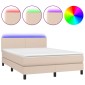 vidaXL Κρεβάτι Boxspring Στρώμα&LED Καπουτσίνο 140x190 εκ. Συνθ. Δέρμα