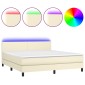 vidaXL Κρεβάτι Boxspring με Στρώμα & LED Κρεμ 160x200 εκ. Συνθ. Δέρμα