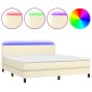 vidaXL Κρεβάτι Boxspring με Στρώμα & LED Κρεμ 180x200 εκ. Συνθ. Δέρμα