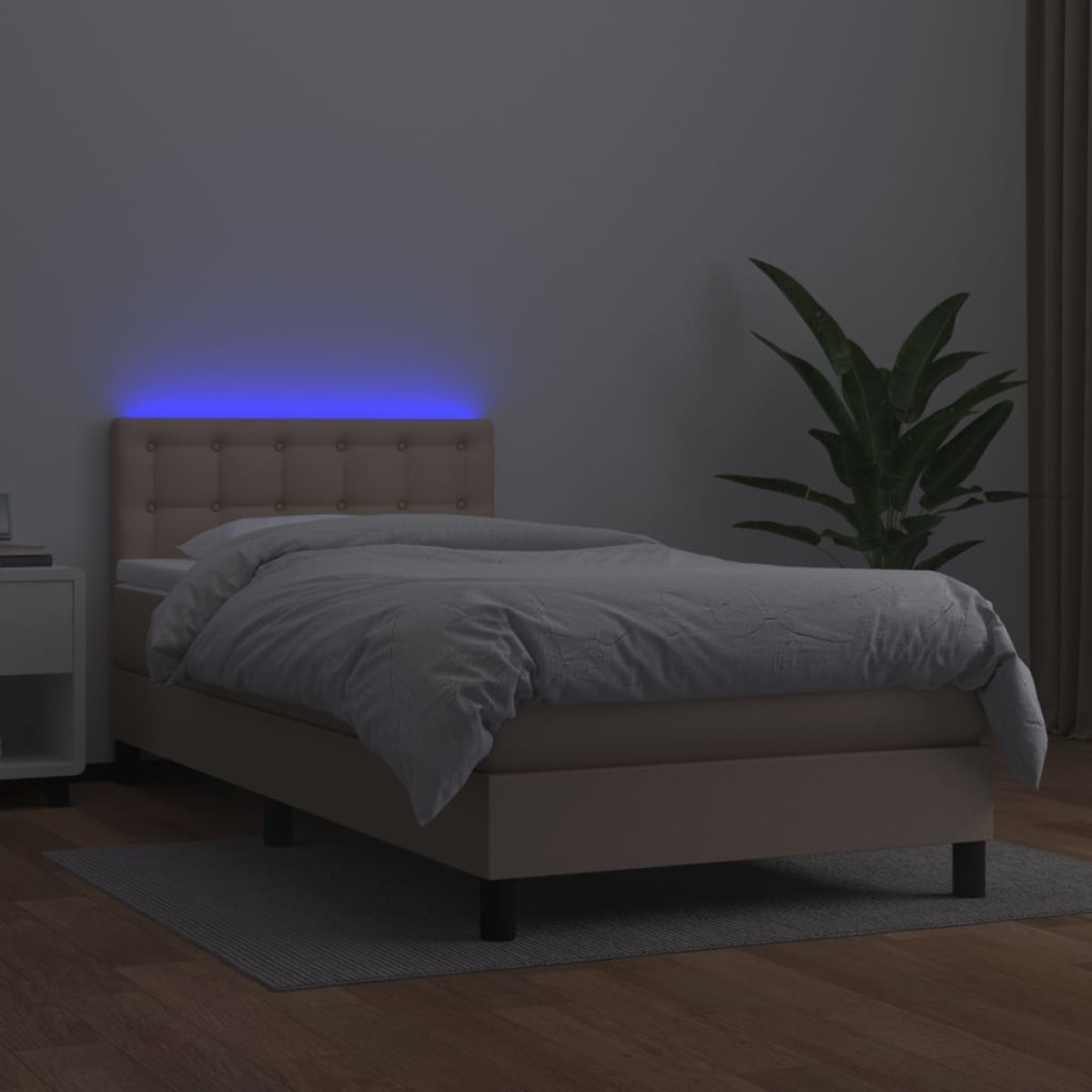 vidaXL Κρεβάτι Boxspring Στρώμα&LED Καπουτσίνο 90x190 εκ. Συνθ. Δέρμα