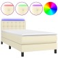 vidaXL Κρεβάτι Boxspring με Στρώμα & LED Κρεμ 100x200 εκ. Συνθ. Δέρμα