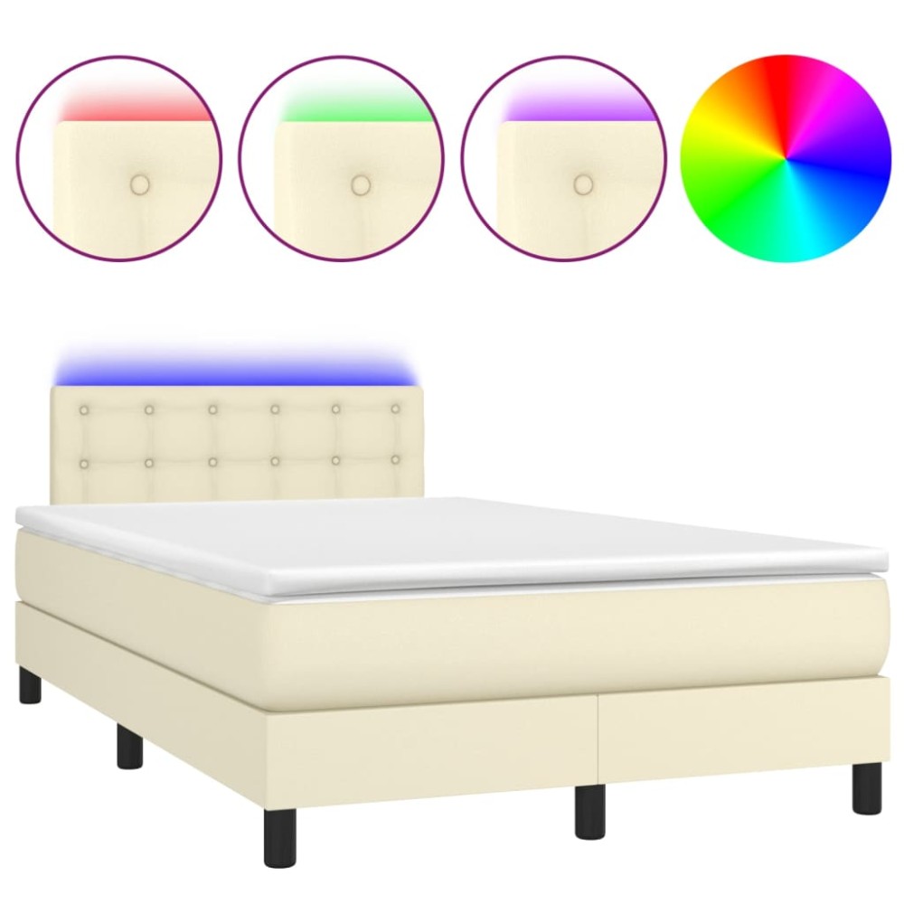 vidaXL Κρεβάτι Boxspring με Στρώμα & LED Κρεμ 120x200 εκ. Συνθ. Δέρμα