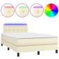 vidaXL Κρεβάτι Boxspring με Στρώμα & LED Κρεμ 120x200 εκ. Συνθ. Δέρμα