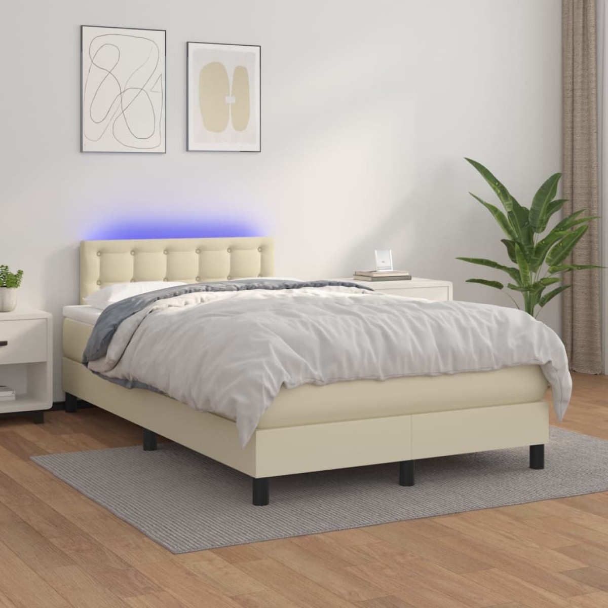 vidaXL Κρεβάτι Boxspring με Στρώμα & LED Κρεμ 120x200 εκ. Συνθ. Δέρμα