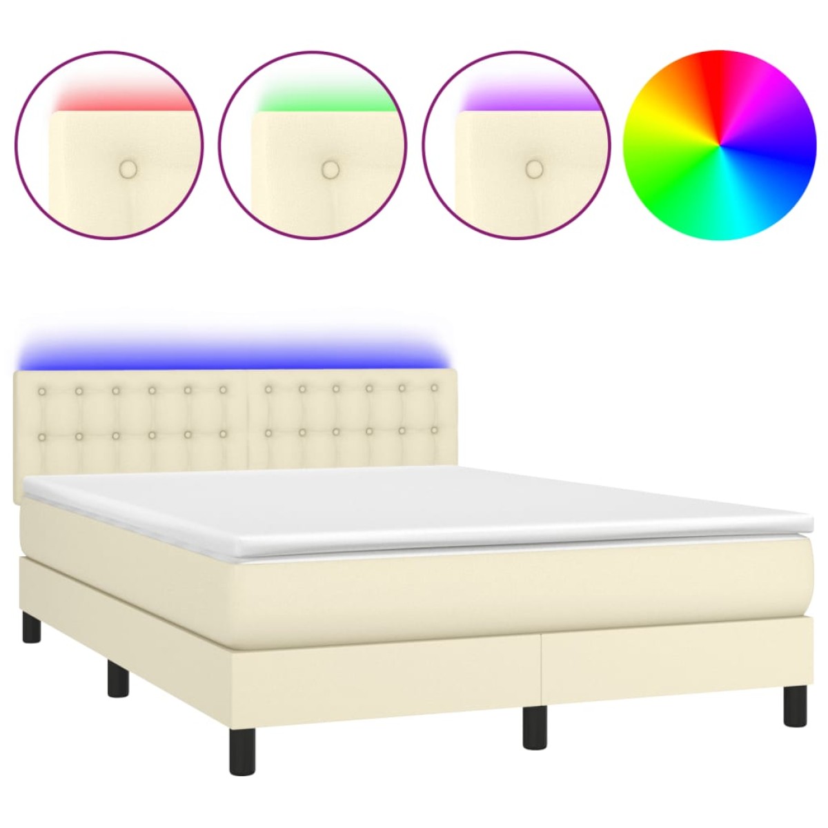 vidaXL Κρεβάτι Boxspring με Στρώμα & LED Κρεμ 140x200 εκ. Συνθ. Δέρμα
