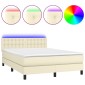 vidaXL Κρεβάτι Boxspring με Στρώμα & LED Κρεμ 140x200 εκ. Συνθ. Δέρμα