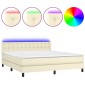 vidaXL Κρεβάτι Boxspring με Στρώμα & LED Κρεμ 180x200 εκ. Συνθ. Δέρμα