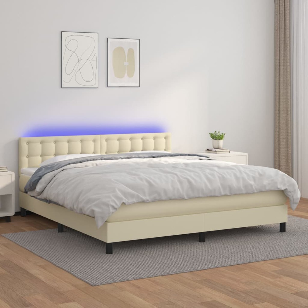 vidaXL Κρεβάτι Boxspring με Στρώμα & LED Κρεμ 180x200 εκ. Συνθ. Δέρμα