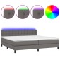 vidaXL Κρεβάτι Boxspring με Στρώμα & LED Γκρι 200x200 εκ. Συνθ. Δέρμα