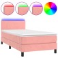 vidaXL Κρεβάτι Boxspring με Στρώμα & LED Ροζ 90x190 εκ. Βελούδινο