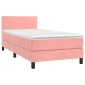 vidaXL Κρεβάτι Boxspring με Στρώμα & LED Ροζ 90x190 εκ. Βελούδινο