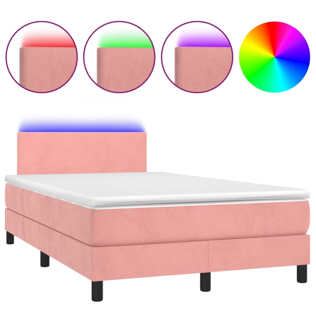 vidaXL Κρεβάτι Boxspring με Στρώμα & LED Ροζ 120x200 εκ. Βελούδινο