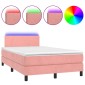vidaXL Κρεβάτι Boxspring με Στρώμα & LED Ροζ 120x200 εκ. Βελούδινο