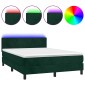 vidaXL Κρεβάτι Boxspring με Στρώμα & LED Σκ. Πράσινο 140x190εκ Βελούδο