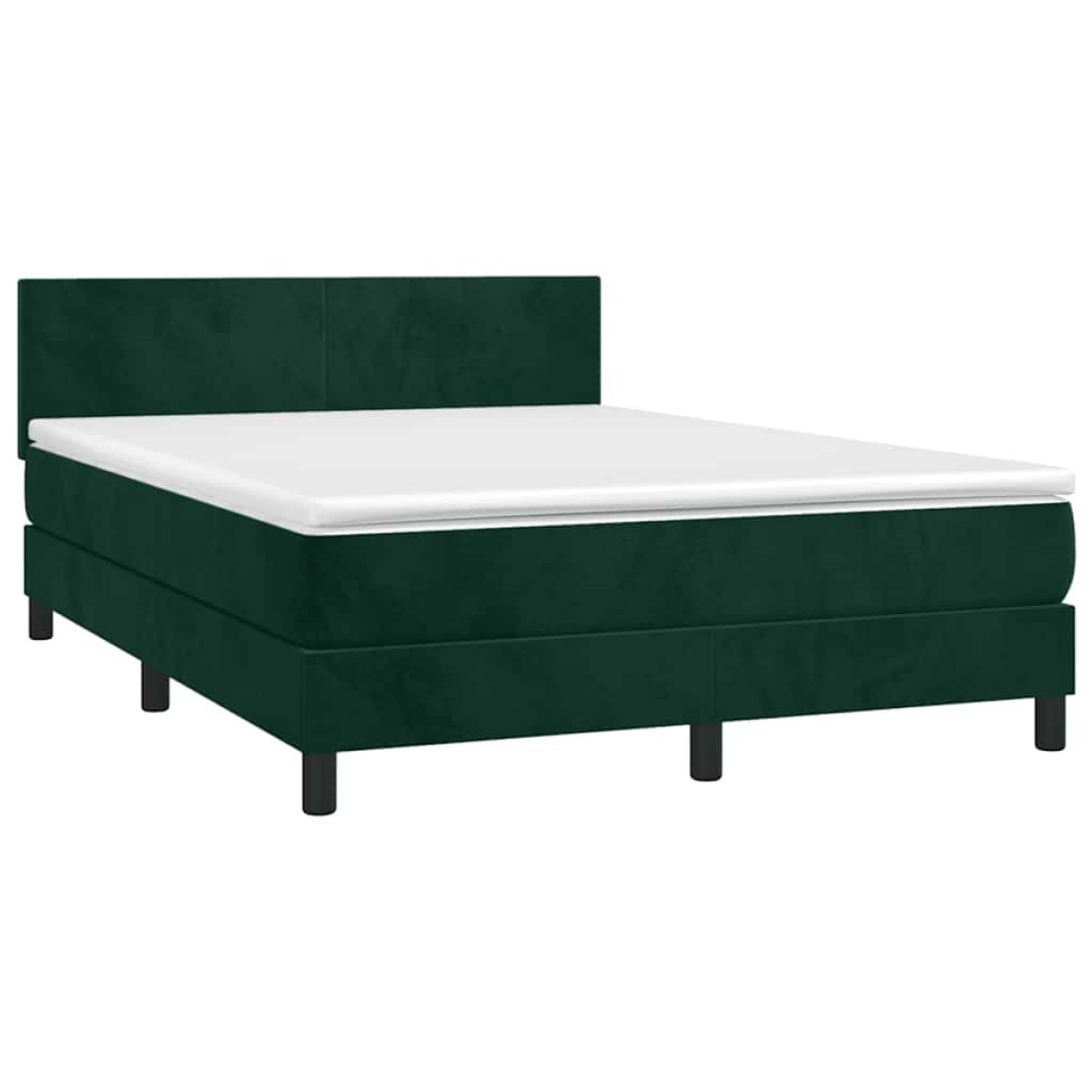 vidaXL Κρεβάτι Boxspring με Στρώμα & LED Σκ. Πράσινο 140x190εκ Βελούδο