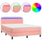 vidaXL Κρεβάτι Boxspring με Στρώμα & LED Ροζ 140x190 εκ. Βελούδινο