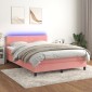 vidaXL Κρεβάτι Boxspring με Στρώμα & LED Ροζ 140x190 εκ. Βελούδινο