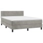 vidaXL Κρεβάτι Boxspring με Στρώμα & LED Αν.Γκρι 140x200 εκ. Βελούδινο