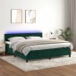 vidaXL Κρεβάτι Boxspring με Στρώμα & LED Σκ. Πράσινο 160x200εκ Βελούδο