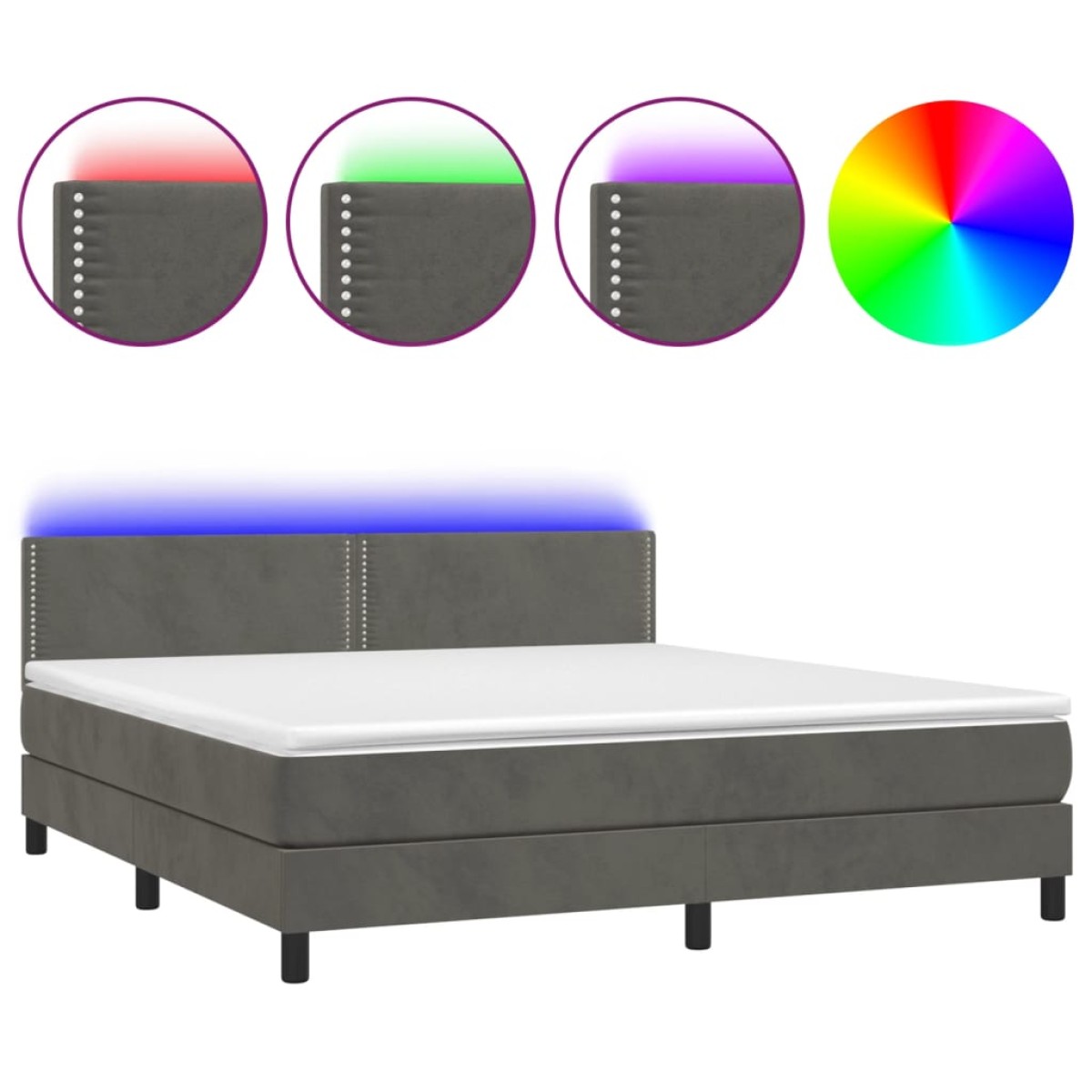 vidaXL Κρεβάτι Boxspring με Στρώμα & LED Σκ. Γκρι 180x200εκ. Βελούδινο