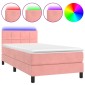 vidaXL Κρεβάτι Boxspring με Στρώμα & LED Ροζ 90x200 εκ. Βελούδινο