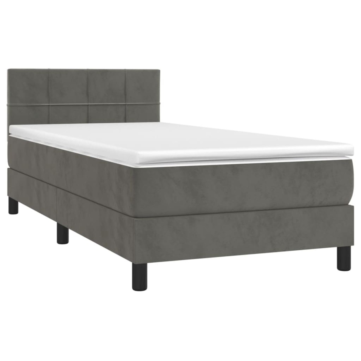 vidaXL Κρεβάτι Boxspring με Στρώμα & LED Σκ. Γκρι 100x200εκ. Βελούδινο